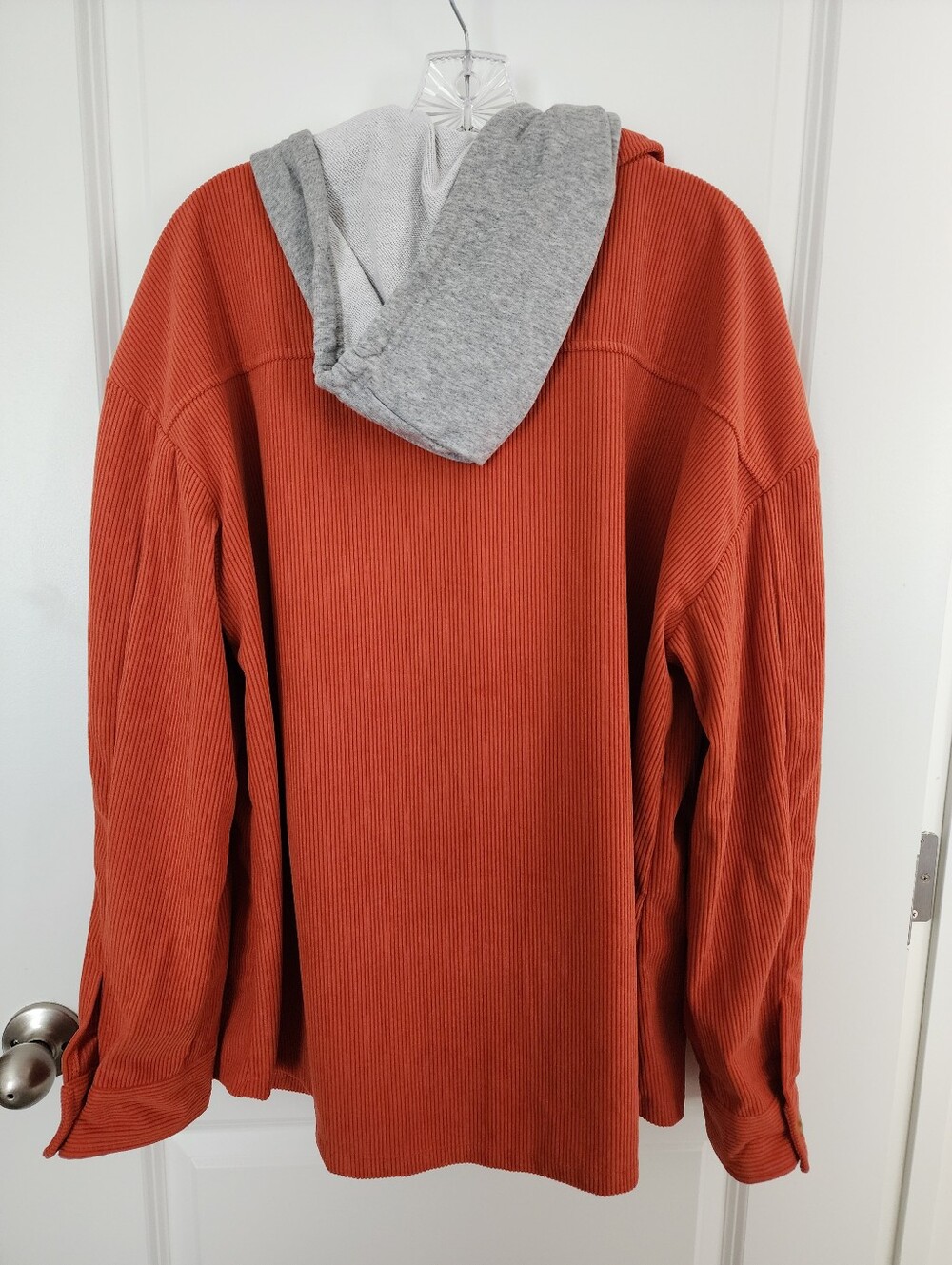 Women's Hooded Corduroy Jacket - Rust with Gray Hood. Size 2x. Unbranded.